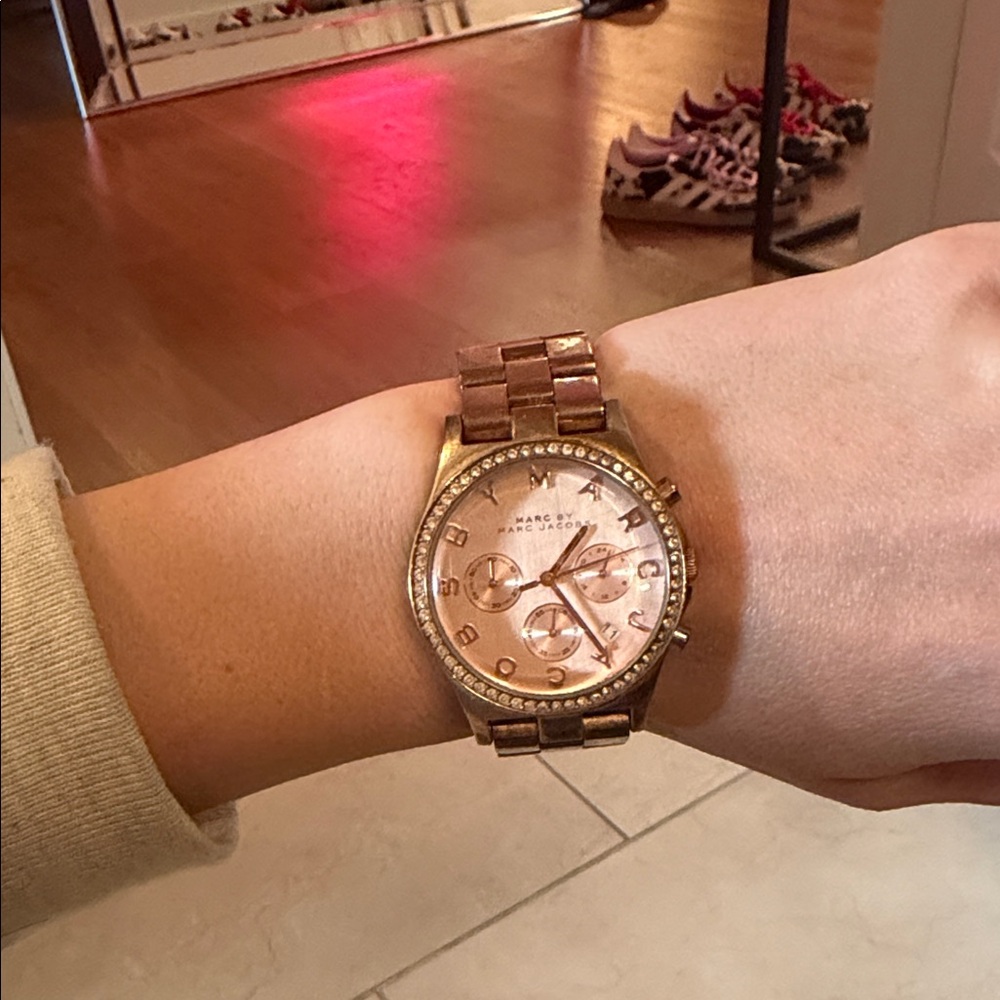 Marc Jacobs Rose Gold-Tone Crystal Bezel Chronograph Watch